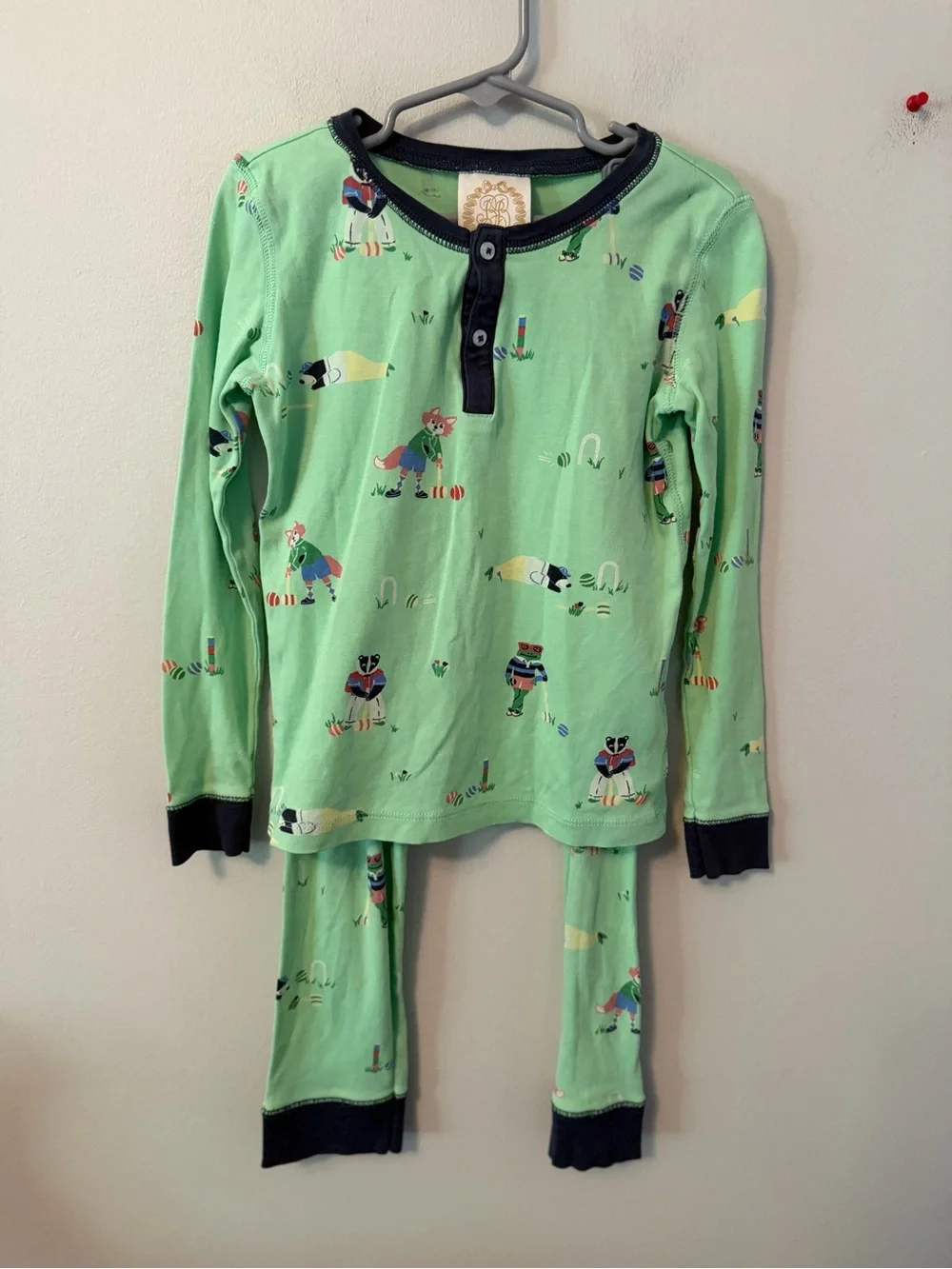 The Beaufort Bonnet Company Green Animals Playing Croquet Print Pajama Set